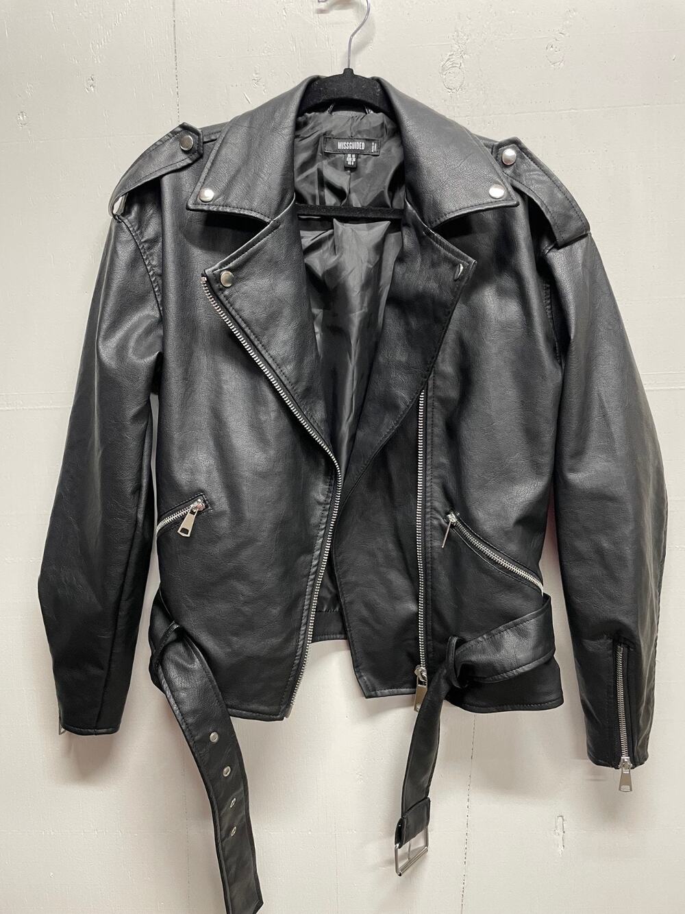 Misguided US 6 Medium Size Black Faux Leather Motorcycle Jacket Retro T-Birds